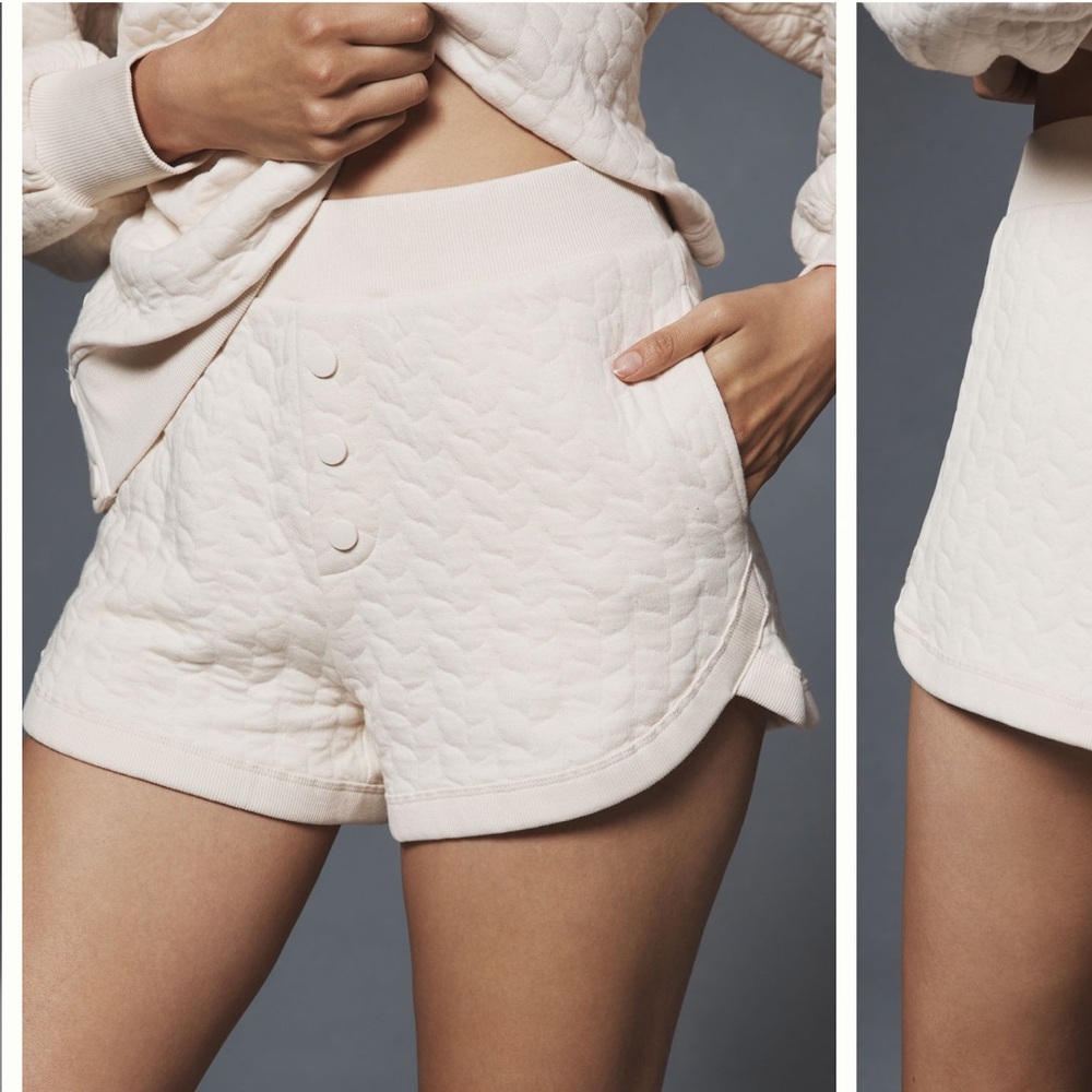 Anthropologie High Waist Cream Quilted Shorts